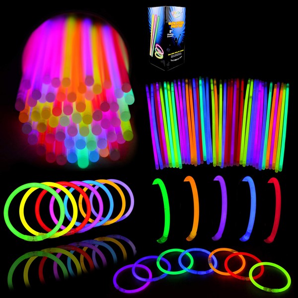 Glow Sticks Bulk 400 8" Glowsticks (Total 800 Pcs 7 Colors); Glow Stick Bracelets; Glow Necklaces; Glow in the Dark, July 4th, Christmas, Halloween Party Supplies Pack, Football Party Supplies