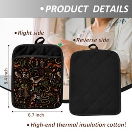 Mushroom Pot Holders with Pockets, Fairytale Wild Animal Forest Botanical Mushroom Pot Holders Heat Resistant Oven Mitts Hot Pads for Kitchen Baking Cooking,Cooking Potholder