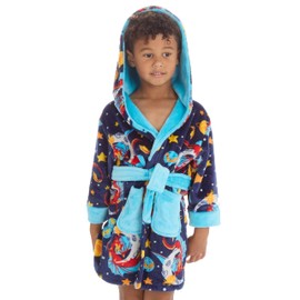 Metzuyan Kids Boys Dragon All Over Print Novelty Hooded Plush Fleece Dressing Gown Blue 7-8 Years
