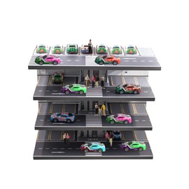 1/64 Scale Diecast Toy Car Storage and Collection, Parking Garage Diorama with Elevator, Display Case for Toys Model Cars, Freestanding Storage with 4 Levels 26 Spots Maximum 42 Cars