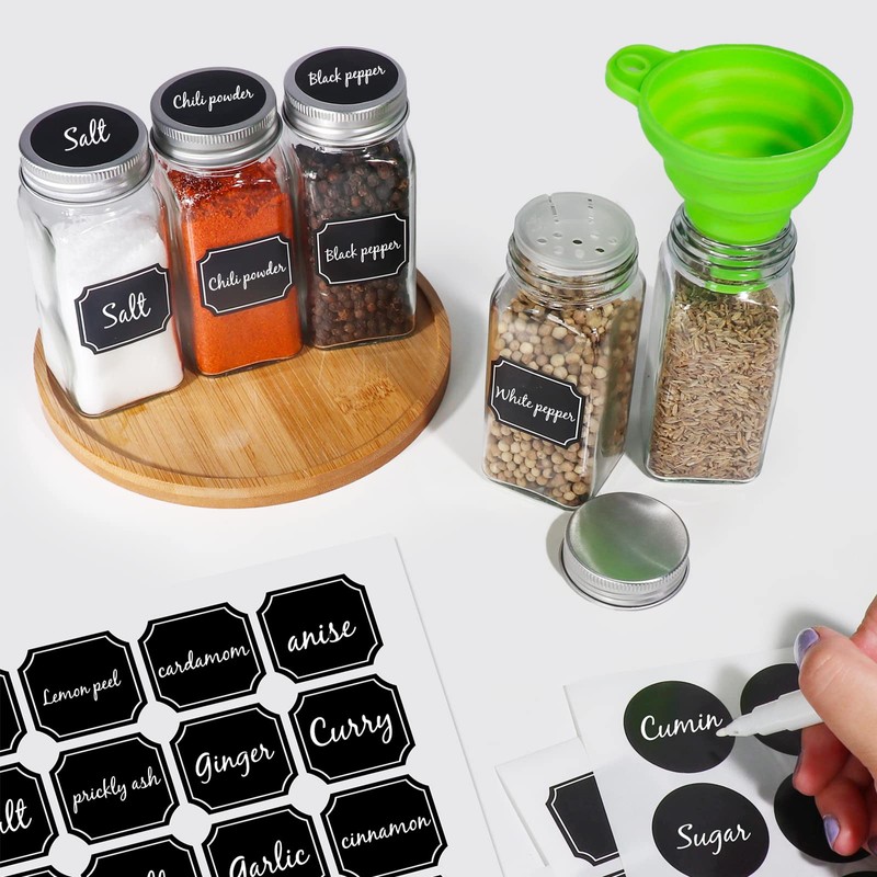 CycleMore 48 Pack 4oz Glass Spice Jars Bottles, Square Spice