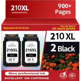 210xl Black Ink Cartridge High Yield Replacement for Canon PG210 PG-210 210XL Black Ink Cartridges for PIXMA MX410 IP2700 IP2702 MP240 MP250 MP495 MX340 Printer(2Black)