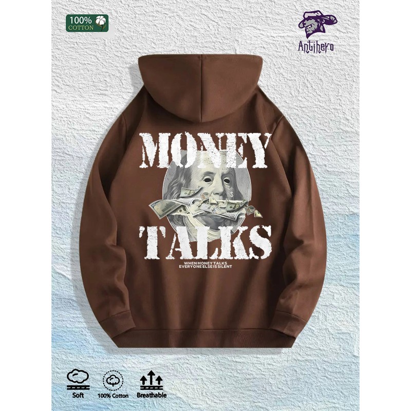Money Talks Graphic Hoodie 100% Cotton US Warehouse 7 ColorsColor: