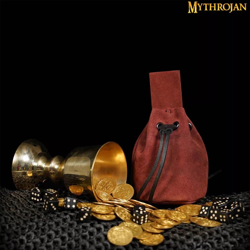 Mythrojan Medieval Drawstring Pouch Suede Leather Belt Pouch Cosplay Accessory