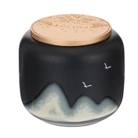 Ceramic Tea Canister with Airtight Wood Lid Vintage Chinese Style Tea Storage Jars Traditional Tea Tins Cans Tea 230ML for Kitchen Spice Tea Coffee Condiment Yellow (Black)