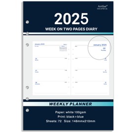 Refill Diary 2025 - A5 Week on Two Pages English Diary 2025, Organiser Refill 2025 from Jan. 2025 - Dec. 2025, 21.5x15.5 cm