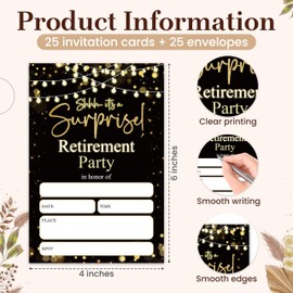 CWIOQPYI Retirement Invitations, 25 Pcs Retirement Party Invitations with Envelope, Funny Black Gold 4"x6" Retirement Cards for Women Men Friends Coworkers - A07