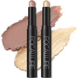 FOCALLURE 2 Pcs Cream Eyeshadow Stick,Brightener Eyeshadow Pencil Crayon,Highlighter Eye Shadow Stick Sets with Crease-proof Formula,Long Lasting Waterproof Eye Shadow Make Up,Money Glory