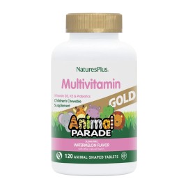 NaturesPlus Vitamin A Chewable Tablets for Kids 120 Count Animal Parade with Probiotics