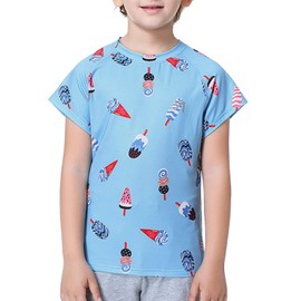 MEETYOO Boys Rash Guard Short Sleeve, Kids UPF 50+ Sun Protection Child Swimming Tops Quick Dry Rash Vest Age 6-12