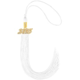 JULMELON 2025 Graduation Tassel, 2025 Graduation Cap Tassel with Bling Charm, 2025 Ceremonies Accessories (White)