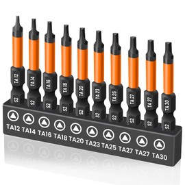 Saipor 10 pieces triangle screwdriver bit set, 50 mm long magnetic triangle bit set, 1/4 inch hex shank S2 steel triangular screwdriver bits set for cordless screwdriver, TA12-TA30