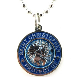 Baja Billy's St. Christopher Surf Medal Necklace Pendant, Protector of Travel am/nv Navy Small