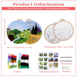 Wonafa Needle Felt Starter Set,Wool Needle Felt Starter Kit, Beginner Needle Felt Kit with Wool Felt Felt Needles, Photo Frame, Foam Mat, Felt Cloth and Instructions (Idyllic Scenery)