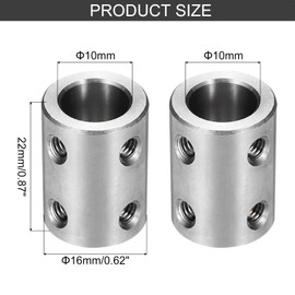 MECCANIXITY Rigid Screw Coupling 10mm to 10mm Shaft Coupler Connector L22mm x D16mm Steel Joint Connector Rigid Coupling Set for 3D Printers DIY Encoder with 8 Screws & Hex Wrench, 2 Pcs