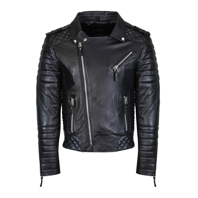 DECIMAL Men's Black REAL Lambskin Leather Biker Jacket VINTAGE GENUINE