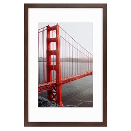Frametory, 16x24 Frames Display 12x18 Picture with Mat or 16x24 Photo Without Mat, Shatter-Resistant Glass, Pre-Installed Wall Mounting Hardware - Brown