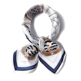 ANDANTINO 100% Pure Mulberry Silk Scarf 35" Large Square Lightweight Headscarf –Women’s Hair Wraps-With Gift Packed (Navy Blue&White)