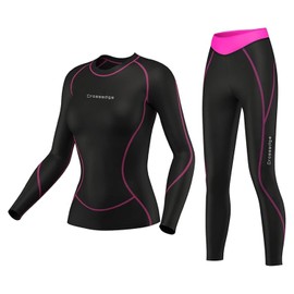 Crossedge Women’s Compression Shirt and Trouser Set Comfortable, Lightweight Leggings and Shirt Moisture-Wicking Perfect for Running, Cycling and Workout. (Pink, Small)