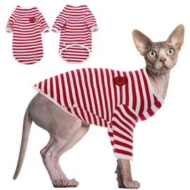 DENTRUN Hairless Cats Shirt Breathable Cat Daily Wear Clothes Stripe Vest Adorable Pajamas Jumpsuit Soft & Skin-Friendly