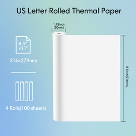 JADENS US Letter Size Quick-Dry Thermal Printer Paper 8.5''x11'', 4 Rolls, Compatible with Gloryang & JADENS PD-A4 Portable Printer