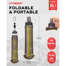 UTOBEST Weiche Wasserflasche, 500 ml, 2 Stück, TPU, faltbar, 42 mm Öffnung, BPA-frei, leicht zu reinigen, Hand-Trinkflasche zum Wandern, Radfahren, Klettern, Marathon