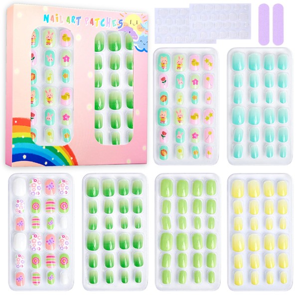 Pack of 240 False Children's Nails, Glue-On Nails for Girls
