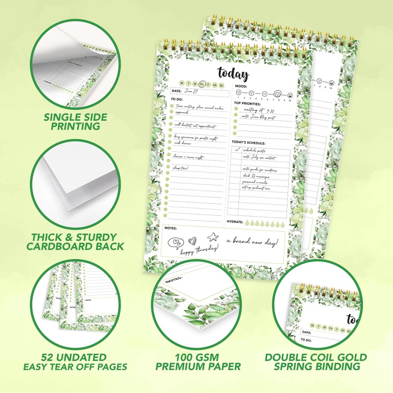 Decorably Daily Planner Pad with Schedule - Daily To Do