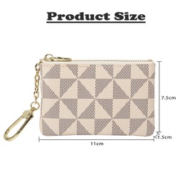 Leather Coin Purse,Coin Purses for Women with Zip,Portable Small Coin Pouch with Keychain,Mini Purse for Card and Coin,Men's and Women's Coin Purses & Pouches (White)