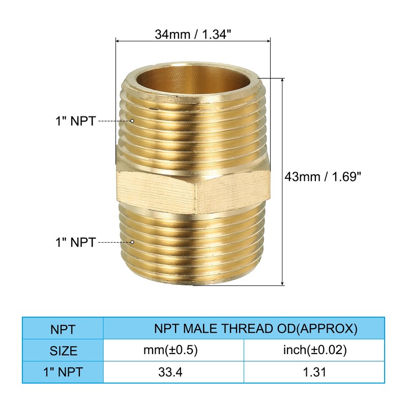 PATIKIL Brass Hex Nipple Pipe Fitting Screw Adapter 25mm NPT