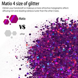 Matio Holographic Chunky Glitter,7.8oz/220g Deep Purple Craft Glitter for Resin Chunky Nail Flake Sequin Mixed Fine Glitter Powder Bulk Holographic Glitter for Nail Art Tumbler Cosmetic Festival Decor