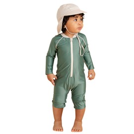 Konny CREORA® Swimsuit&Hat Set | UPF 50+ Baby Essentials for Swimming, Boys&Girls Toddler Kids UV Protection Infant Sunsuit(Sage Leaf)