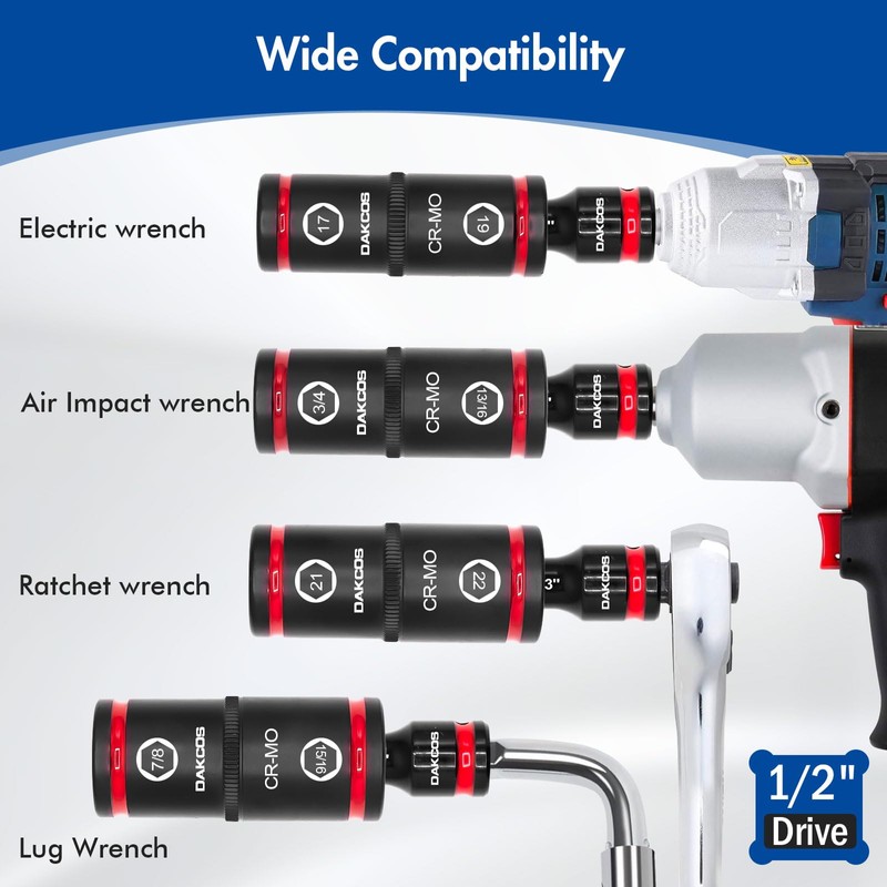 DAKCOS Lug Nut Impact Socket Set,Double Ended Thin Wall Wheel