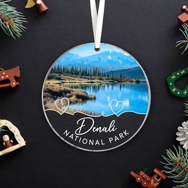 Lerime66 Denali National Park Christmas Acrylic Ornament, Denali National Park in Alaska, US Ornament Christmas Tree Decor, National Parks Travel Souvenir Gift Friends, Family