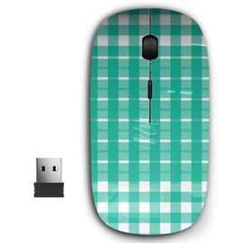 KAWAMOUSE 2.4G Ergonomic Portable USB Wireless Mouse for PC, Laptop, Computer, Notebook with Nano Receiver (Green White Gingham)