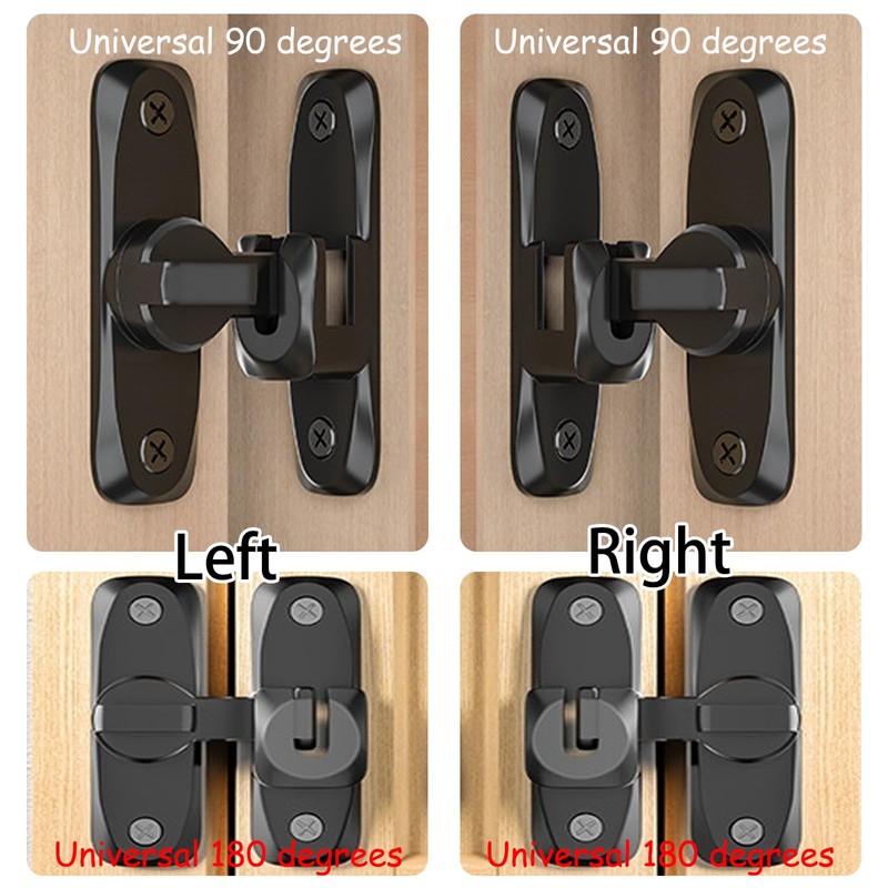 Door Bolt Stainless Steel 90°/180° Sliding Door Lock Black for