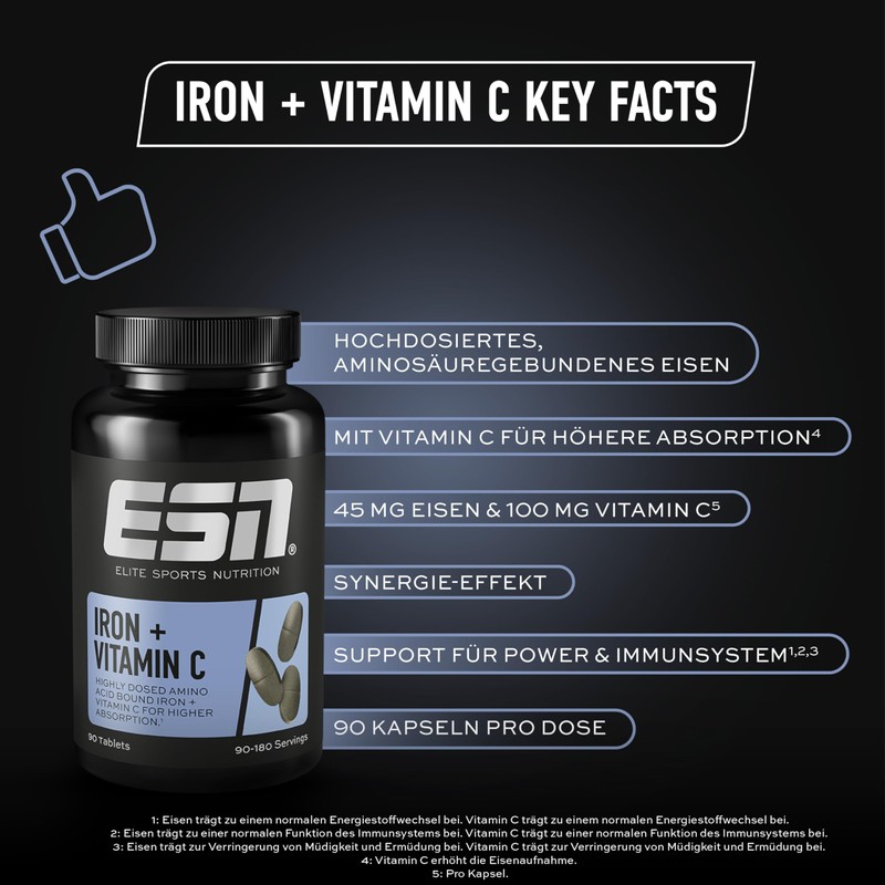 ESN Iron + Vitamin C, 90 Tablets - Iron Tablets