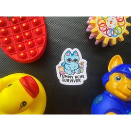 Pack 3" Tummy Ache Survivor Cute Cat Sticker Meme Funny for Fridge, Car, Truck, Window 3"