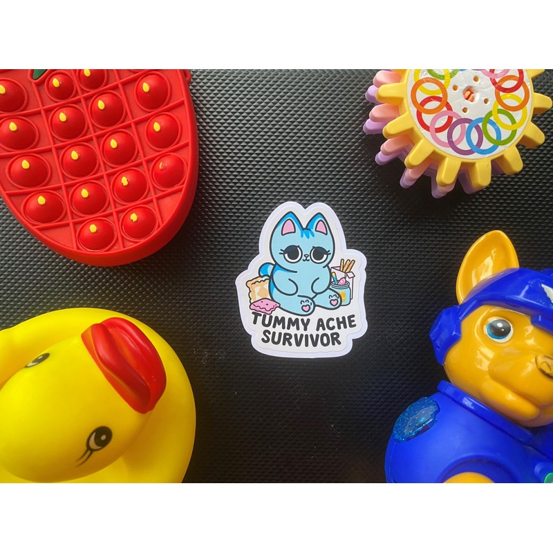 Pack 3" Tummy Ache Survivor Cute Cat Sticker Meme Funny