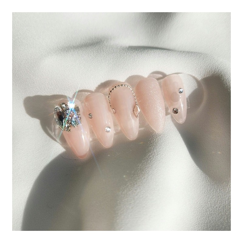 Bling Nudy Pink Nail Tips - Oval / 블링 누디