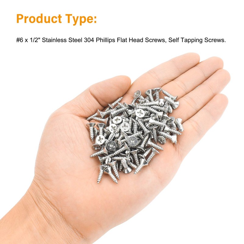 Powlankou 200 Pieces #6 X 1/2'' Phillips Countersunk Flat Head