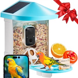 2K HD AI Bird Feeder with Camera Solar-Powered Automatic Capture for Watching and Identifying 10000+ Bird SpeciesSolar Panel Style: 2 Panels on Roof Side, color: Blue Color