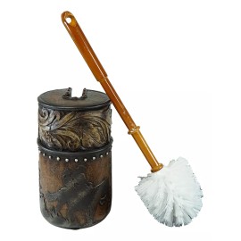 Ebros Gift Western Country Cowboy On Horses With Floral Pattern Toilet Brush and Holder Set