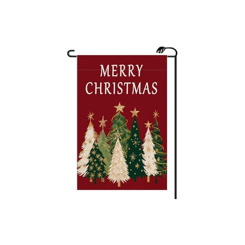 Merry Christmas Trees Red Garden Flag 12x18 Inch Vertical Double