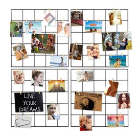 Ecjiuyi 4 Pieces Multifunctional Metal Mesh Wire Mesh Panel, Wall Decoration & Photo Hanging Display & Wall Art Organiser with 30 Clips and 8 Non-Trace Nails for Chrismtas Decor (Black)