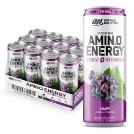 Optimum Nutrition Amino Energy Sparkling Hydration Drink, Electrolytes, Caffeine, Amino Acids, BCAAs, Sugar Free, Grape, 12 Fl Oz, 12 Pack (Packaging May Vary)