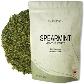 Pure Spearmint Leaves Herbal Loose Tea by Marcoina - Cut Leaves, 113g in Resealable bag, Caffeine-Free from USA - Perfect for Hot Brews - Known as Mentha spicata - 4oz.