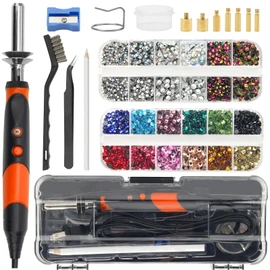 Catcan Hotfix Applicator Tool, Hotfix Rhinestones Applicator Bedazzler Kit with 2 Boxes AB Crystal Rhinestones Picker Tool, 7 Tips/Tweezers/Pencil/Brush DIY for Crafts