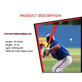 Half Paddle Baseball bat 34 Inch Long High Grade Maple Wood Training Softball Bat, T-Ball, for Professional Players in 21 oz by NAQQASH SPORTS