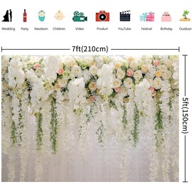 2.1 x 1.5 m Photo Background Flower Wall White and Green Wisteria Rose Floral Photography Background Girls Birthday Party Wedding Bridal Shower Party Decorations Portrait Photo Shoot Props